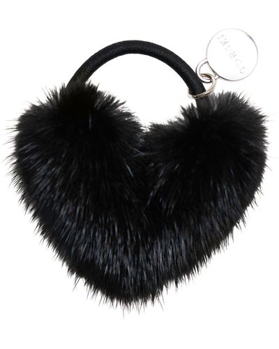 Gorski Hair Elastic With Heart Shaped Mink Fur Pompom - Black