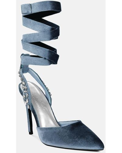 Rag & Co Wallis Diamante Embellished Tie Up Stiletto Sandals - Blue