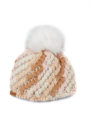 Jocelyn Knitted Multi Faux Fur Pineapple Hat - White