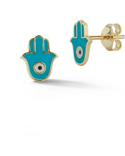 Ember Fine Jewelry Hamsa Stud Earrings - Blue