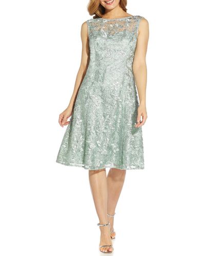 Adrianna Papell Sequined Midi Fit & Flare Dress - Blue