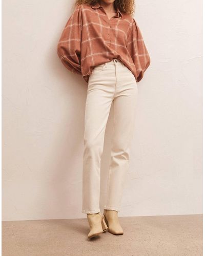 Z Supply Overland Plaid Blouse - Natural