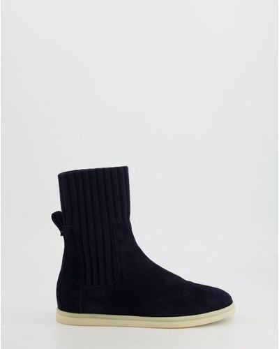 Loro Piana Navy Suede Ankle Boots - Blue
