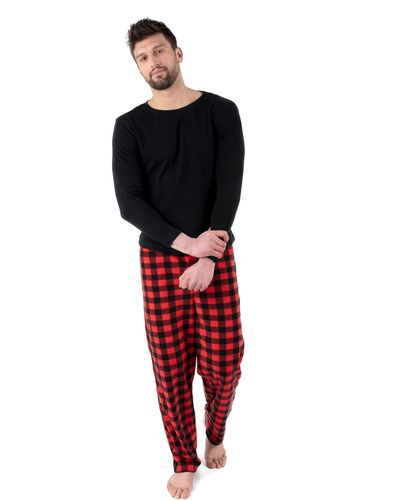 Leveret Christmas Cotton Top And Fleece Pant Pajamas Plaid - Red