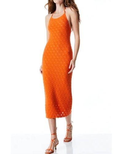 Alice + Olivia Jone Halter Neck Fitted Midi Dress - Orange