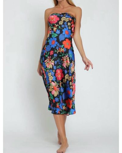AAKAA Floral Strapless Midi Dress - Red