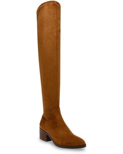 Anne Klein Ainsley Faux Suede Narrow Shaft Over-the-knee Boots - Brown
