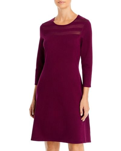 Tahari Long Sleeve Knee Fit & Flare Dress - Purple