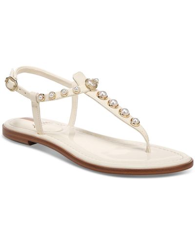 Sam Edelman Gigi Pearl Patent Embellished T-strap Sandals - White