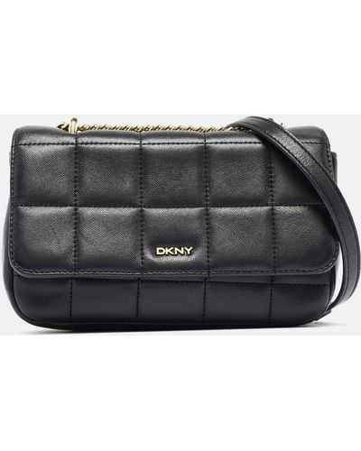 DKNY Quilted Leather Flap Shoulder Bag - Black