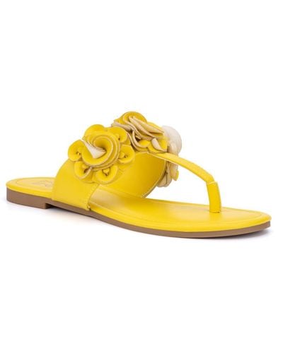 New York & Company Liana Flower Design Flip-flops Thong Sandals - Yellow
