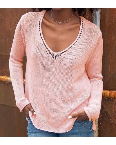 Wooden Ships Dahlia V-neck Cotton Sweater - Pink