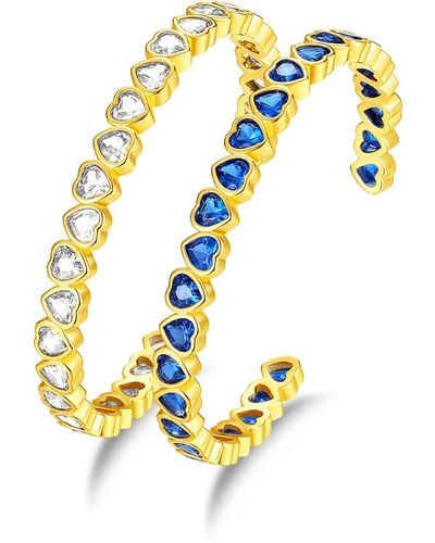 Classicharms Heart Shaped Zirconia Bangle Bracelet Set - Metallic