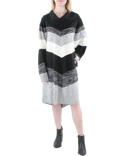 Bcx Plus Knit Ribbed Trim Sweaterdress - Gray
