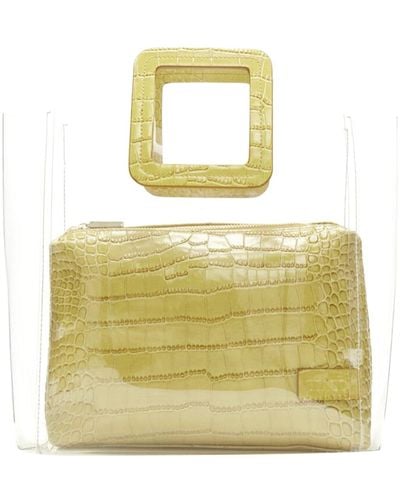 STAUD Shirley Yellow Stamped Croc Zip Pouch Handle Clear Pvc Tote Bag - Metallic