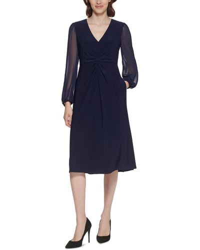 Jessica Howard Petites Chiffon Sleeves Ruched Midi Dress - Blue