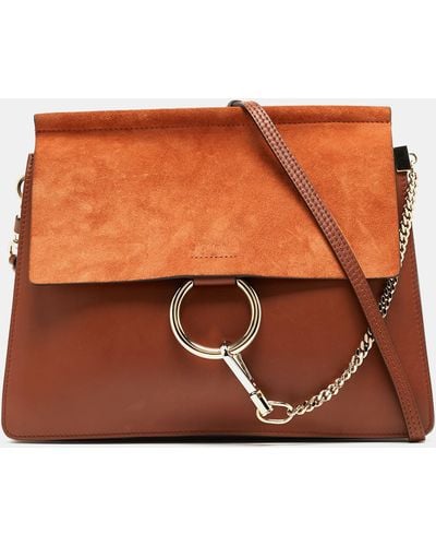 Chloé Leather And Suede Medium Faye Shoulder Bag - Brown