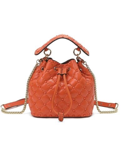 Tiffany & Fred Quilted Studded Lambskin Drawstring Shoulder Bag - Red