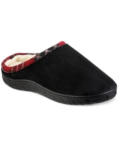 Totes Corduroy Faux Fur Lined Slide Slippers - Black