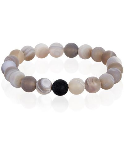 Crucible Jewelry Crucible Los Angeles Light Gray Matte Agate And Black Matte Onyx 10mm Natural Stone Bead Stretch Bracelet - Metallic