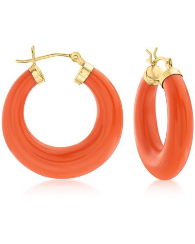 Ross-Simons Simulated Coral Hoop Earrings - Orange