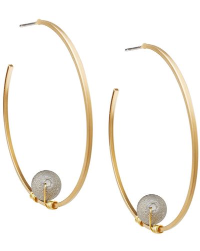 Misook Handmade Gold Wire Wrapped Matte Gray Hoop Earrings - Metallic