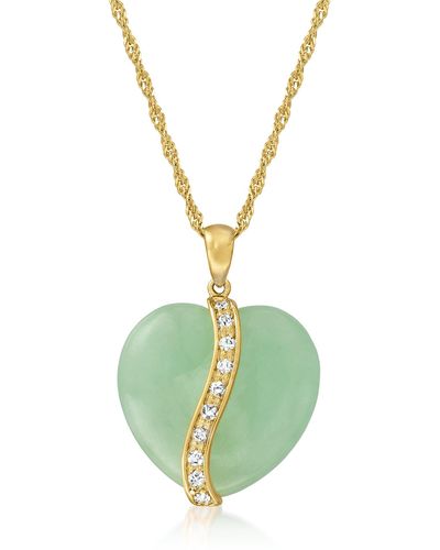 Ross-Simons Jade Heart Pendant Necklace With . White Sapphires - Green