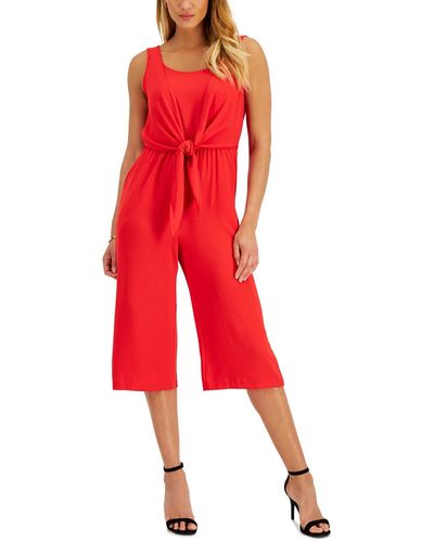 Connected Apparel Tie Front Wide Leg Jumpsuit - Red