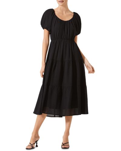 Astr Tiered Short Sleeves Midi Dress - Black
