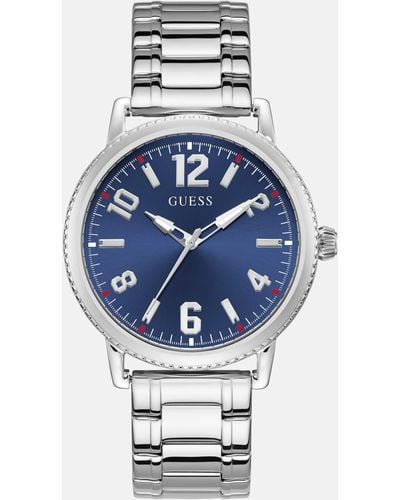 Guess Factory Silver-tone And Blue Analog Watch