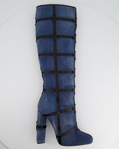 Tom Ford Denim Over-the-knee Boots With Leather Trim Detail - Blue
