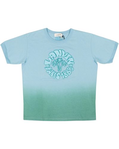 Lanvin Teal Cotton Wave Graphic Short Sleeve T-shirt - Blue