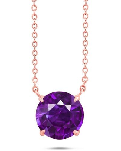 Nicole Miller Sterling Silver And 14k Rose Gold Overlay Gemstone Round Solitaire Pendant Necklace On 18 Inch Adjustable Chain - Purple