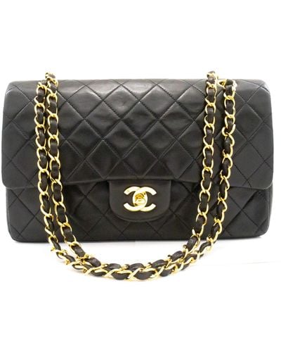 Chanel Double Flap Leather Shoulder Bag (pre-owned) - Black