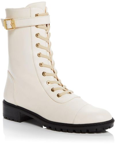 Stuart Weitzman Thalia Leather Ankle Combat & Lace-up Boots - White