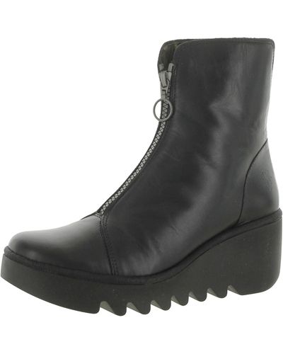 Fly London Naomi Leather Ankle Wedge Boots - Black