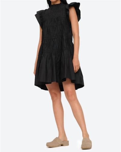 Sea Steph Cotton Flutter Sleeve Tunic Dress - Black