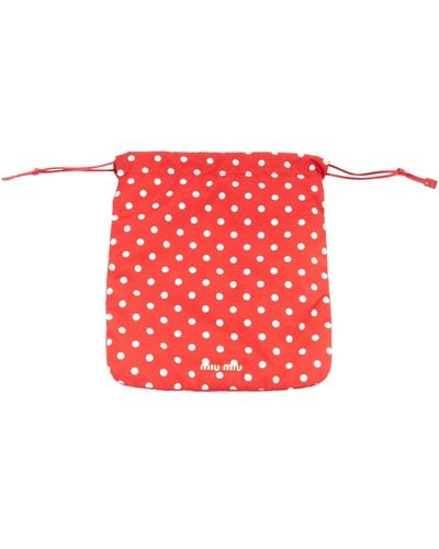 Miu Miu Red White Polka Dot Fully Lined Fabric Drawstring Pouch Bag