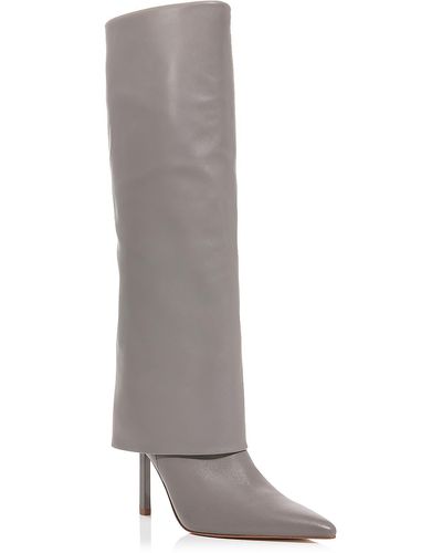 Aqua Tena Leather Pointed Toe Knee-high Boots - Gray