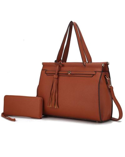 MKF Collection by Mia K Shelby Vegan Leather Satchel Bag With Wallet -2 Pieces - Brown