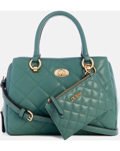 Guess Factory Stars Hollow Quilted Satchel - Green