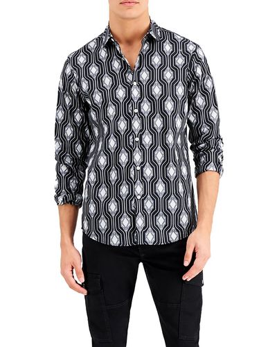 INC Cotton Printed Button-down Shirt - Red