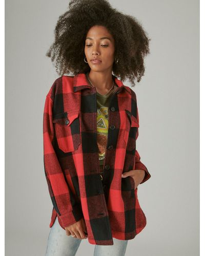 Lucky Brand Plaid Oversized Shirt Jacket - Red