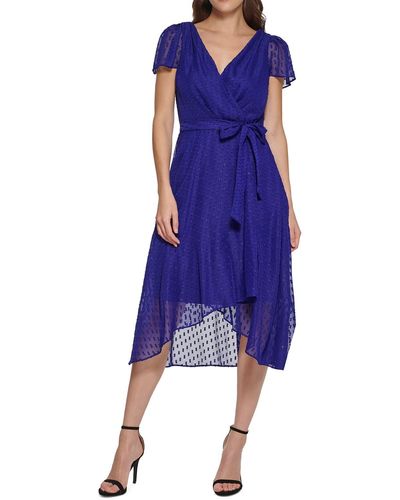 DKNY Chiffon Clip Dot Midi Dress - Blue