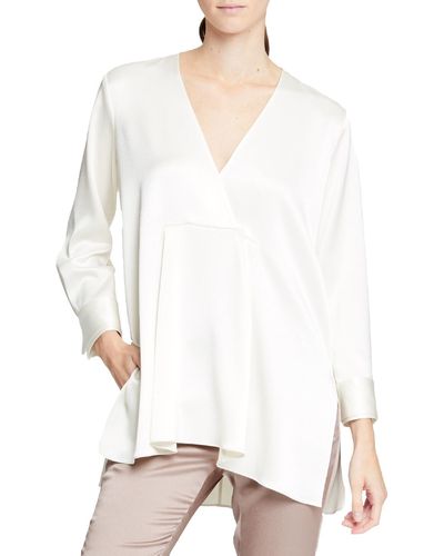 Halston Satin Side Slits Tunic Top - White