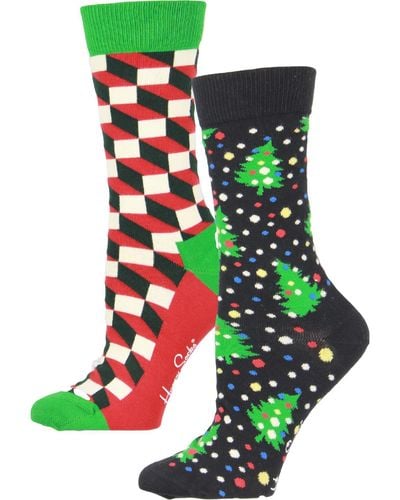 Happy Socks 2pk Crew Christmas Socks - Green