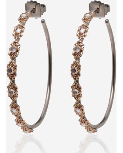 Armenta Rose World 14k Rose Gold And Sterling Silver, Champagne Diamond And White Sapphire 1.50ct. Tw. Hoop Earrings - Metallic