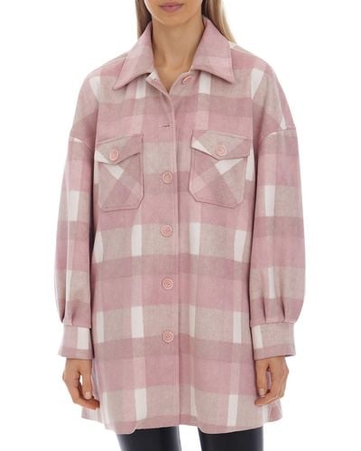 Bagatelle Fleece Plaid Shirt Jacket - Pink