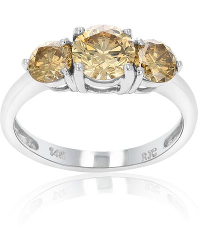 Vir Jewels 2 Cttw 3 Stone Round Champagne Diamond Engagement Ring 14k Gold - Metallic