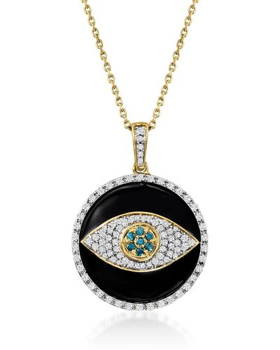 Ross-Simons Blue And White Diamond And Black Enamel Evil Eye Pendant Necklace